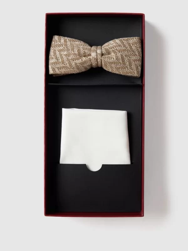 CG – Club Of Gents Fliege Und Einstecktuch Im Set Mit Leinen-Anteil – Beige 1