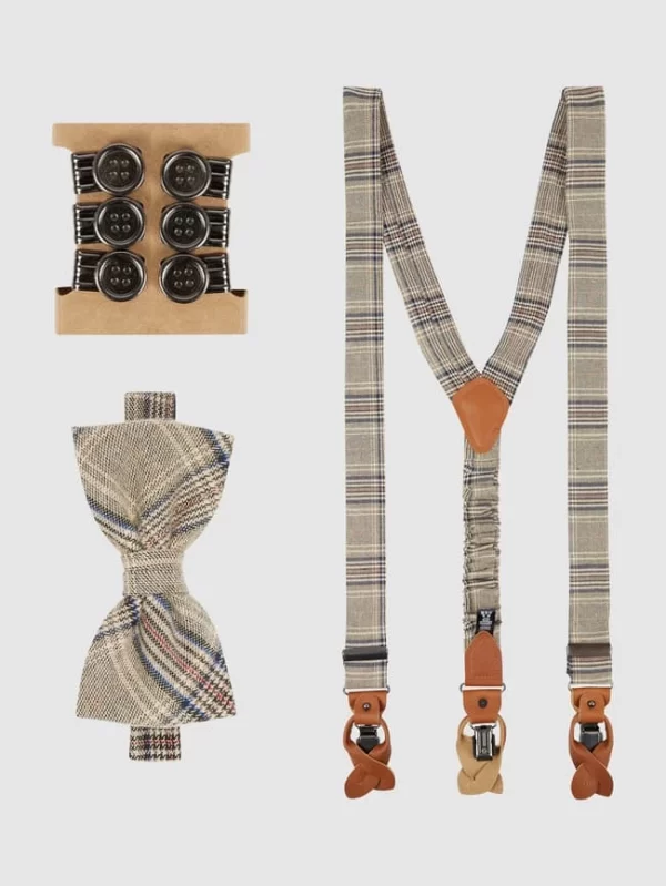 Seidenfalter Hosenträger Und Fliege Im Set – Beige 1